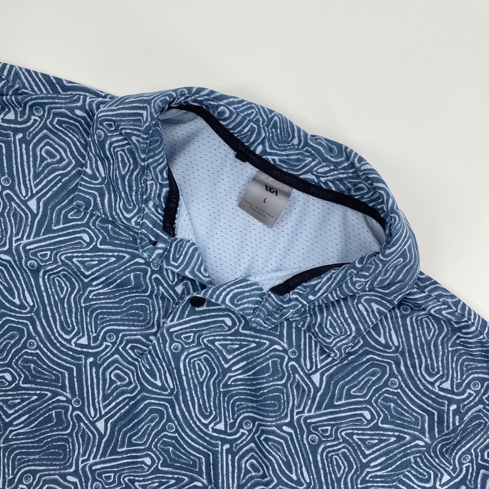 VRST Golf Polo Mens Large Blue Geometric Abstract Mesh Stretch Shirt Performance
